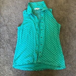 Aeropostale light blue polka dot button down